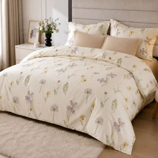 Pucioasa Σετ Παπλωματοθήκη 200x230cm Διπλή με 4 Μαξιλαροθήκες & 1 Σεντόνι Pastel Wildflowers