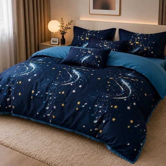 Pucioasa Duvet Cover Set 200x230cm Double with 4 Pillowcases & 1 Bed Sheet Blue