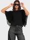 Women's Cotton Blouse with Mesh Black