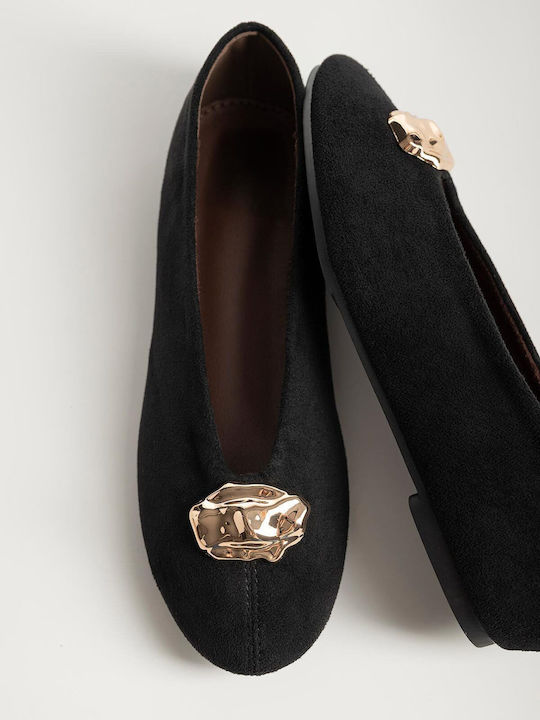Bozikis Suede Γυναικείες Μπαλαρίνες Μαυρο