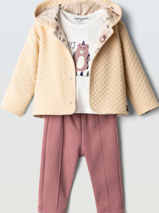 Evita Set Pentru Copii Cu Pantaloni Iarnă 3 Bucăți Ecru
