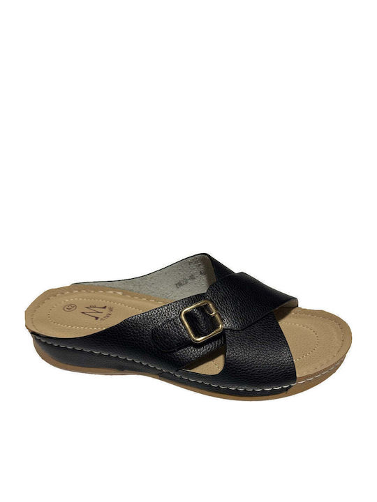 Damen Anatomische Flache Sandalen Schwarz