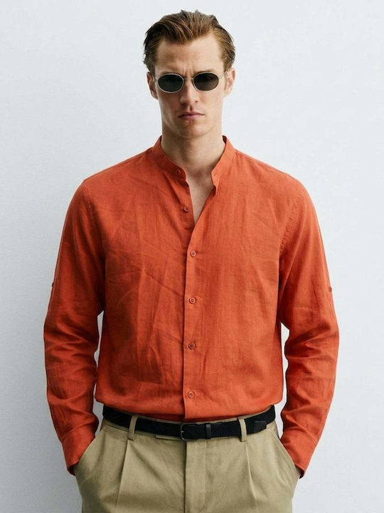Long Sleeve Linen Shirt Orange