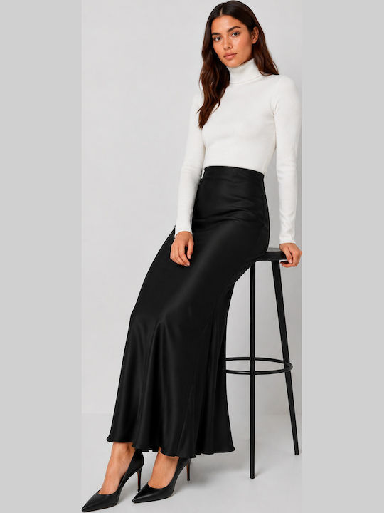 Satin Maxi Damenrock Schwarz