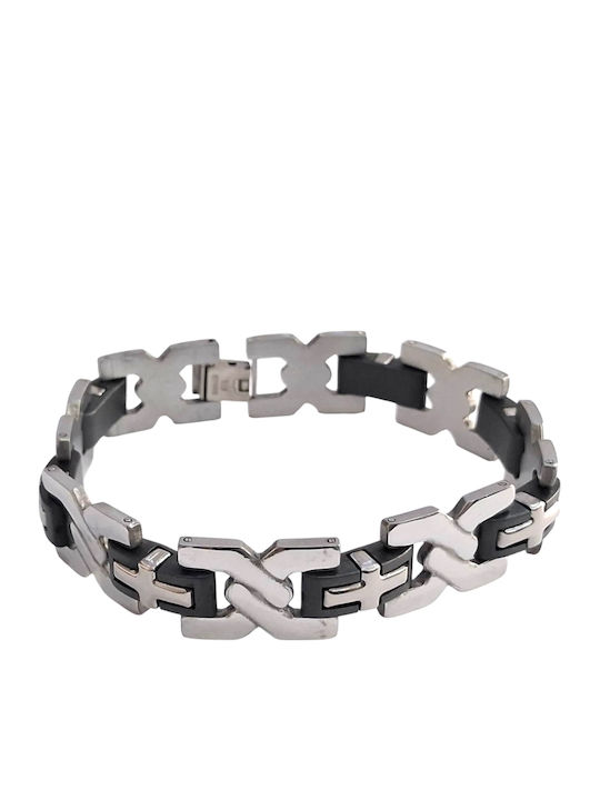 Kalliopi Silver Ανδρικό Βραχιόλι με σχέδιο Σταυρό από Ατσάλι 22cm