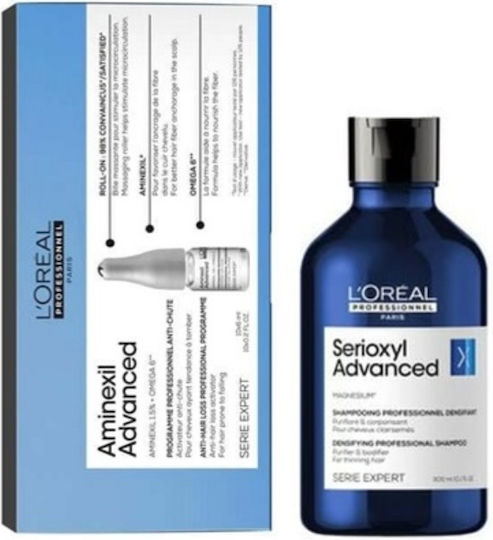 L'Oreal Paris Aminexil Advanced, Serioxyl, Serie Expe Σετ Θεραπείας Μαλλιών κατά της Τριχόπτωσης για Λεπτά Μαλλιά με Σαμπουάν & Λάδι