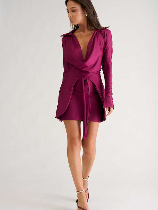 Decoro Mini Shirt Dress Drape Burgundy