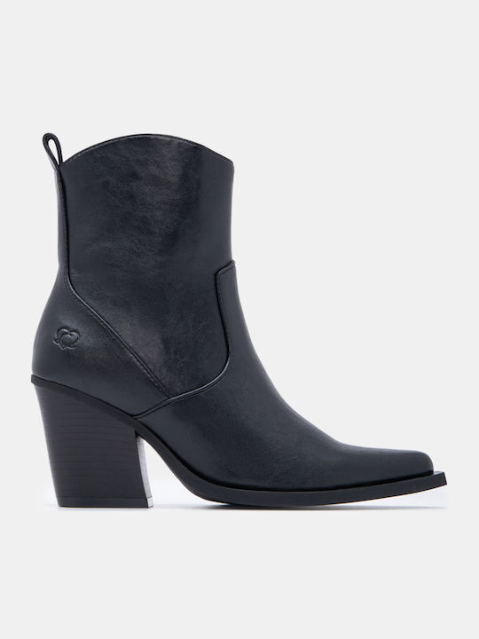 Suede Γυναικεία Μποτάκια Cowboy με Μεσαίο Τακούνι Μαύρα