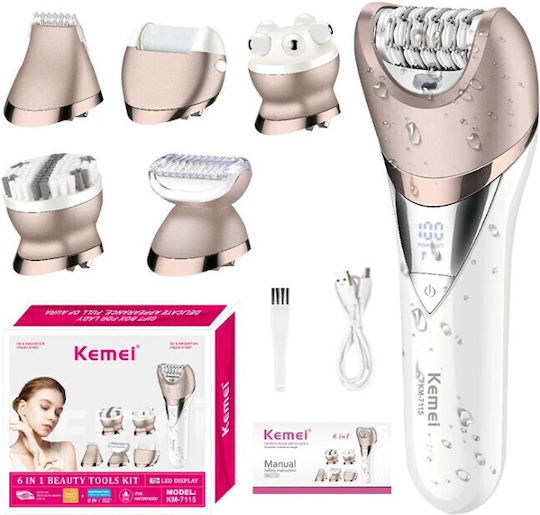 Kemei Km-7115 Epilator 6 In 1 Rechargeable Waterproof Ipx6
