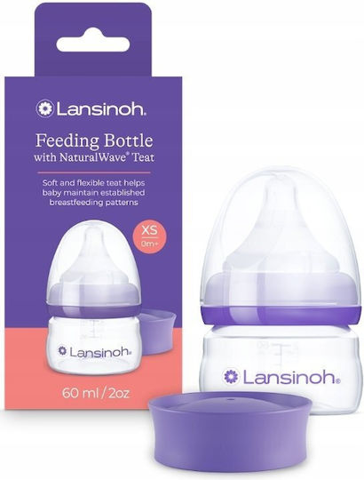 Lansinoh Glass Baby Bottle NaturalWave Anti-Colic with Silicone Teat for 0+ Months 60ml