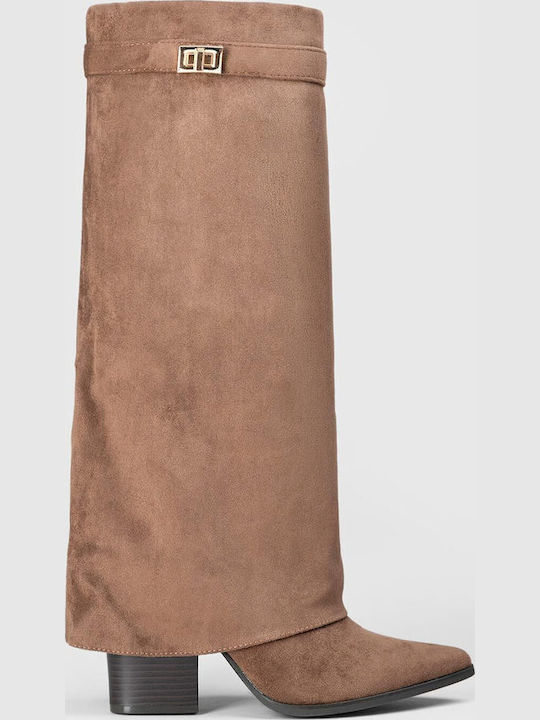 Wildleder Damenstiefel mit hohem Absatz Braune