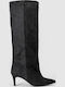 Wildleder Damenstiefel mit Mittelhohem Absatz Schwarz