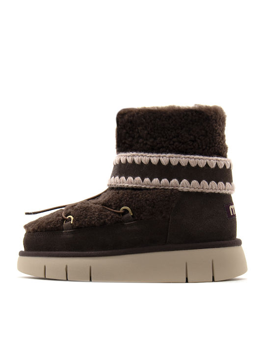 Leder Damen Stiefeletten mit Plattform Beige