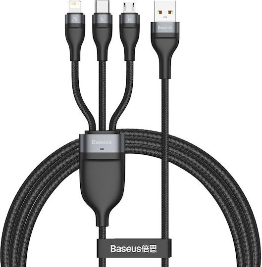 Baseus LED USB към Lightning / Type-C / micro USB Кабел 5A Черен 1.2m CA1T3-G1