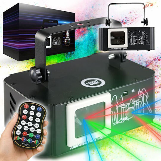 Light4me Парти Лазерен 1 Лазерен Проектор Сканиращ Фото Осветление RGB DMX 30 Kpps Графични Ефекти Анимации Безжично Дистанционно Управление Монтажна Конзола Активиране със Звук