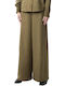 Women's High-Rise Leather Wide-Leg Trousers in a Loose Fit Khaki