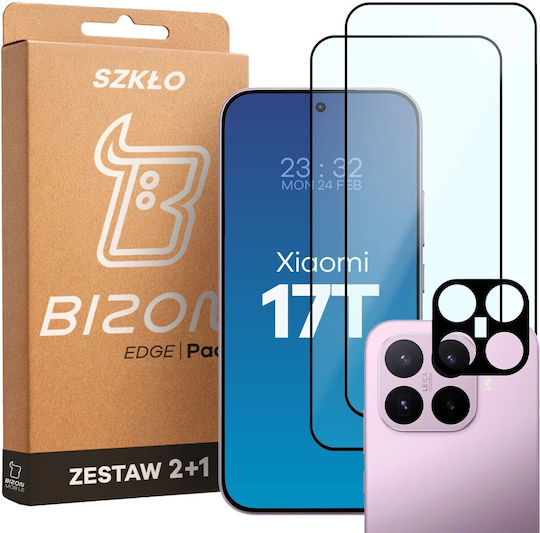 Bizon Glass Edge Set Protecție 3în1 2 Folii Sticlă Ecran + 1 Foliă Sticlă Cameră Compatibil Xiaomi 17t Negru