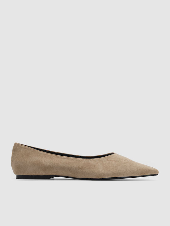 Suede Damen Ballerinas Spitz zulaufend Beige