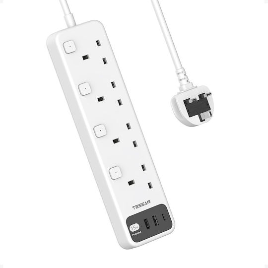 Tessan Πολύπριζο 7 Θέσεων με 1 USB-A, 1 USB-C, Διακόπτη και Καλώδιο 2m
