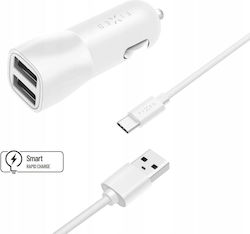 Fixed Fixed Autoladegerät 15W 3.1A Schnellladen mit 2xUSB-A Anschlüssen und Kabel Typ-C Weiß Farbe Fixed Fixed Autoladegerät 15W 3.1A Schnellladen mit 2xUSB-A Anschlüssen und Kabel Typ-C Weiß Farbe