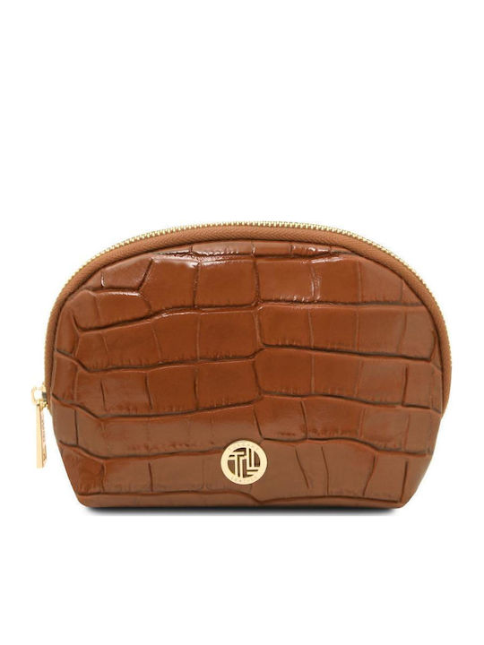 Leather Cosmetic Bag Vera Croc Cognac