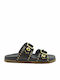 Leder Damen Anatomisch Flache Sandalen Schwarz
