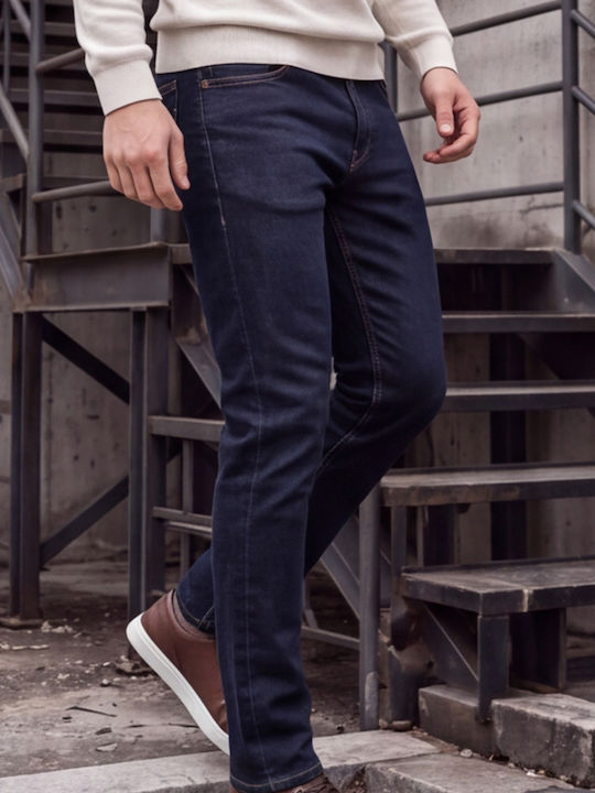 Men's Elastic Slim Fit Dark Blue Jeans Pants