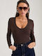 Deep Neckline Brown Bodysuit