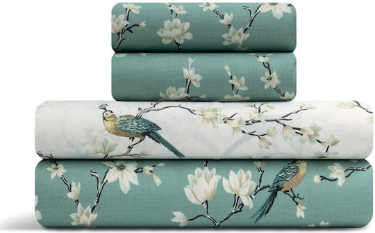 Lino Home Set Super Double 220x240cm Parrots Petrol Blue