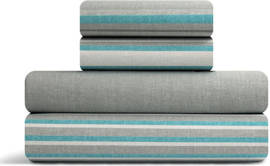 Lino Home Duvet Cover Set 160x240cm Single with Pillowcase Madison Petrol Blue
