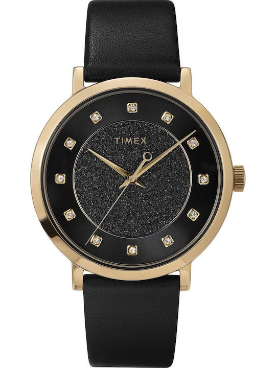 Timex Дамски Часовник 34мм Кварцов с Черна Кожена Каишка