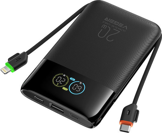 Veger Fuerza 10 Външна батерия 10000mAh 20W с USB-A порт и 2 USB-C порта Power Delivery / Quick Charge Черна