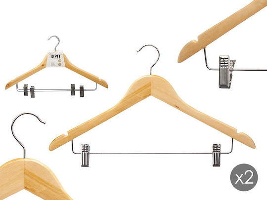 Kipit Clothes Hanger for Pants Wooden Beige 2 Pieces
