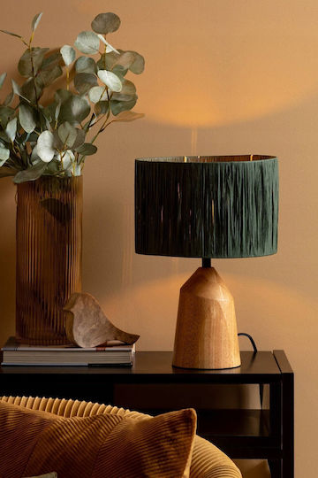 BigBuy Wooden Table Lamp for E27 Socket with Black Shade and Base