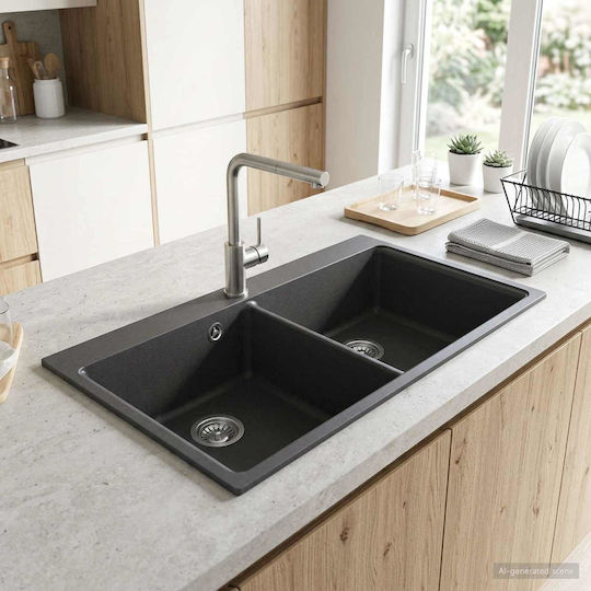 vidaXL Chiuvetă Drop-In din Granit Sintetic M86xL51cm Gri