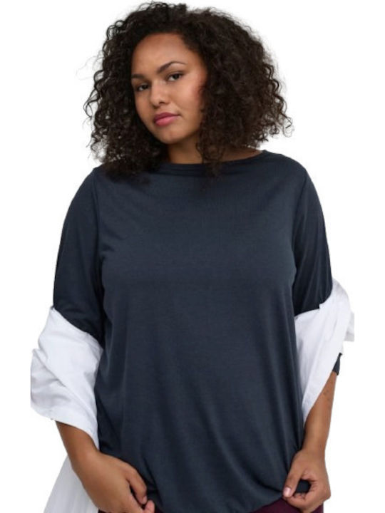 Only Carmakoma Bluza Damă Cu Mânecă 3/4 Albastră