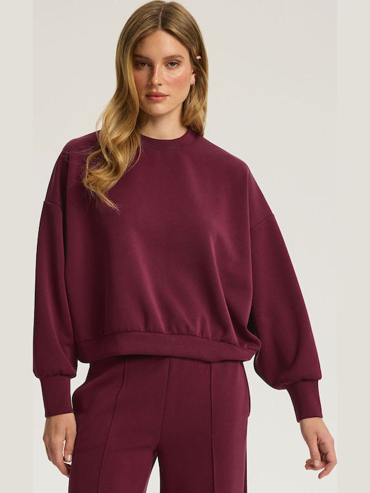 Malaves Изрязан Дамски Суитшърт Бордо