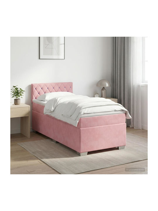 Single Upholstered Bed with Velvet Pink with Sl...