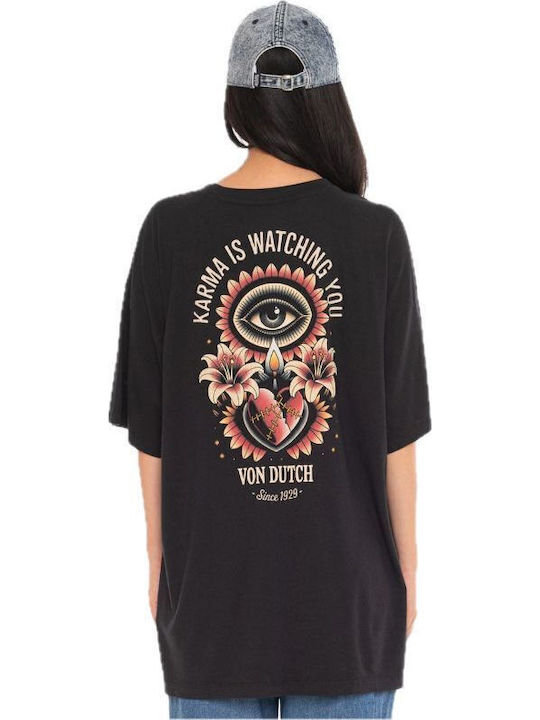 Von Dutch Damen T-shirt Blumen Schwarze