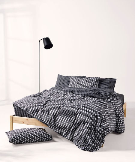 Kentia Satouma Σετ Σεντόνια Ημίδιπλα 190x270εκ. Black-anthracite (3τμχ)