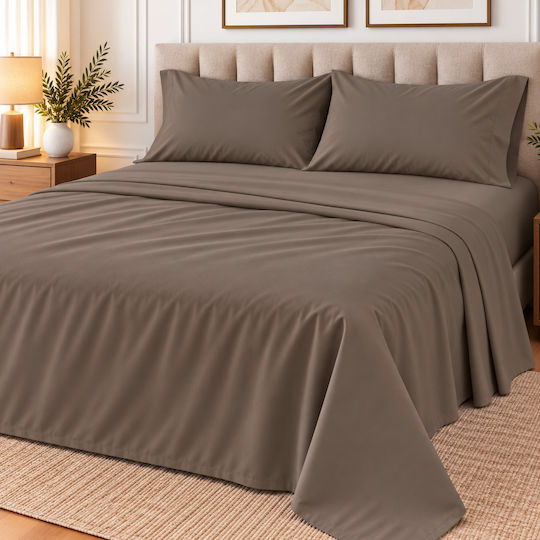 Ehome Super-Double Bed Sheets Set 4 Pieces 240x260cm Grey