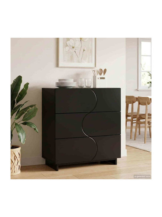 Wooden Sideboard with Drawers Black 70x38x75cm