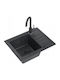 Quadron Ben 116 Chiuvetă Bucatarie Drop-In Din Granit Lichid Cu Robinet L55xL44cm Neagră