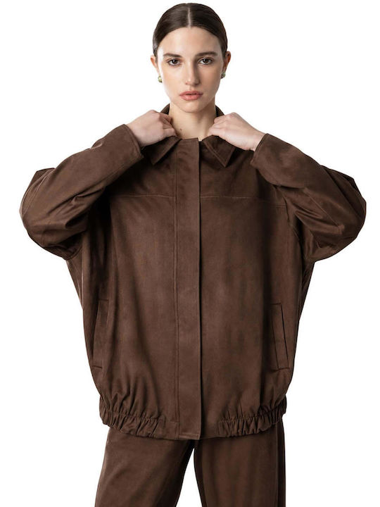 Moutaki Damen Wildleder Bomber Jacke Braun