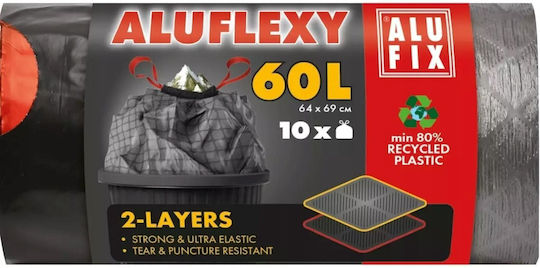 Alufix Торби за смет Многоиздръжливи Капацитет 60 л с връзка 10 бр Сиви