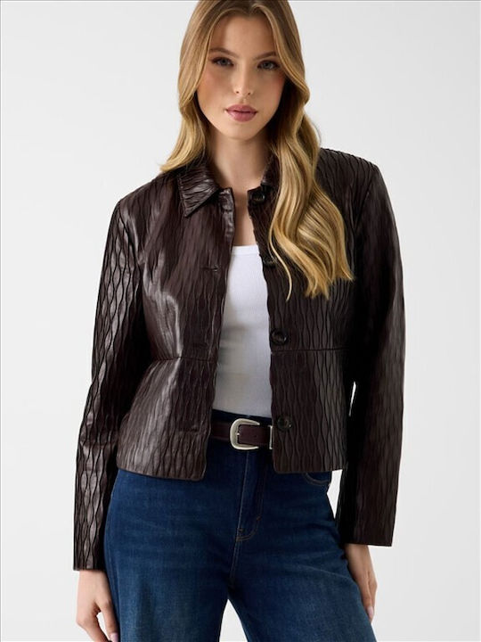 Guess Women's Jackets Artificial Leather Brown