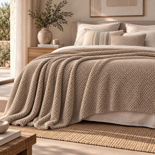 My Home Luxury Κουβέρτα Fleece Υπέρδιπλη 220x240εκ. Καφέ
