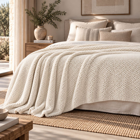 My Home Luxury Κουβέρτα Fleece Υπέρδιπλη 220x240εκ. Εκρού
