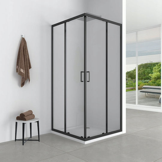 Aptel Duschkabine mit Schiebetür 80x185cm Klarglas Schwarz Matt