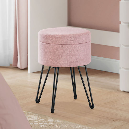 Living Room Stool With Storage Space Upholstered in Fabric Pink 32.5x32.5x44.1cm
